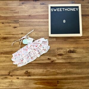 NWT SweetHoney Milly Frilly Bikini Top Peaches 8 Pink Orange Lace Ruffle Beach